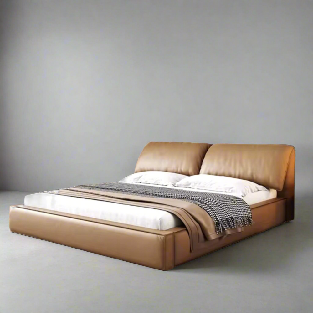 Genuine Leather Bed-frame with Gaslifted Storage