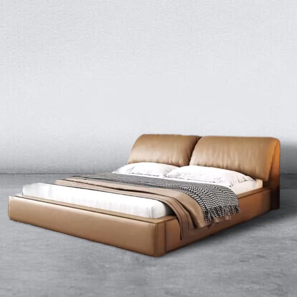 Genuine Leather Bed-frame with Gaslifted Storage