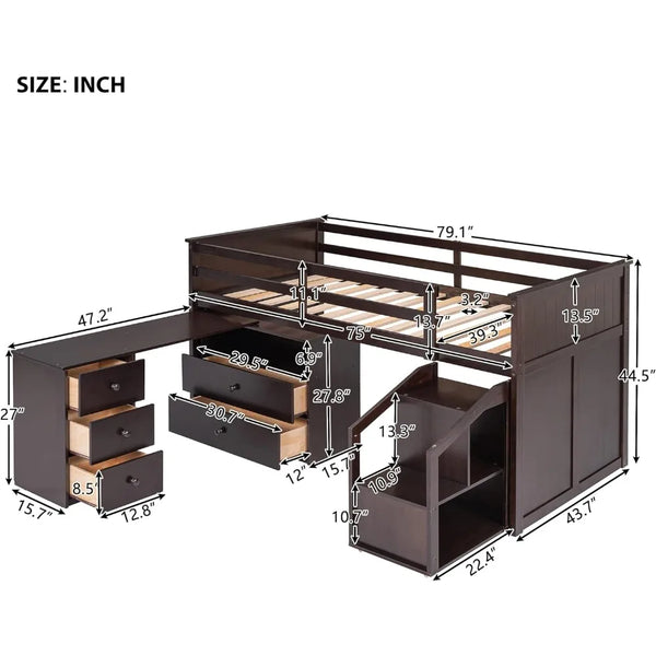 Desk and Storage Drawers Twin Low Loft